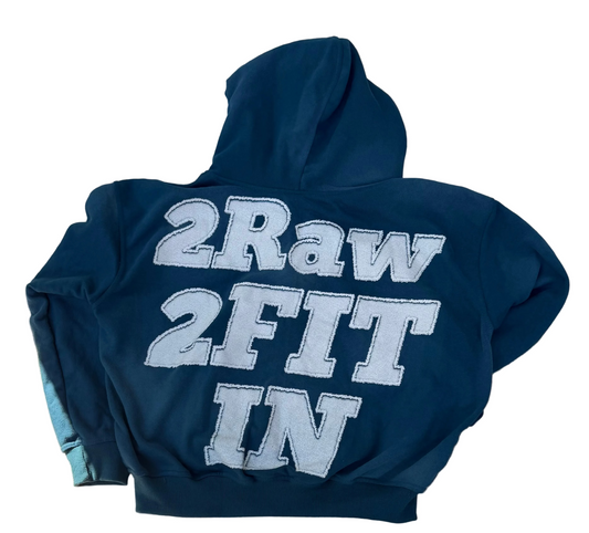Blue 2Raw 2Fit in zip up hoodie