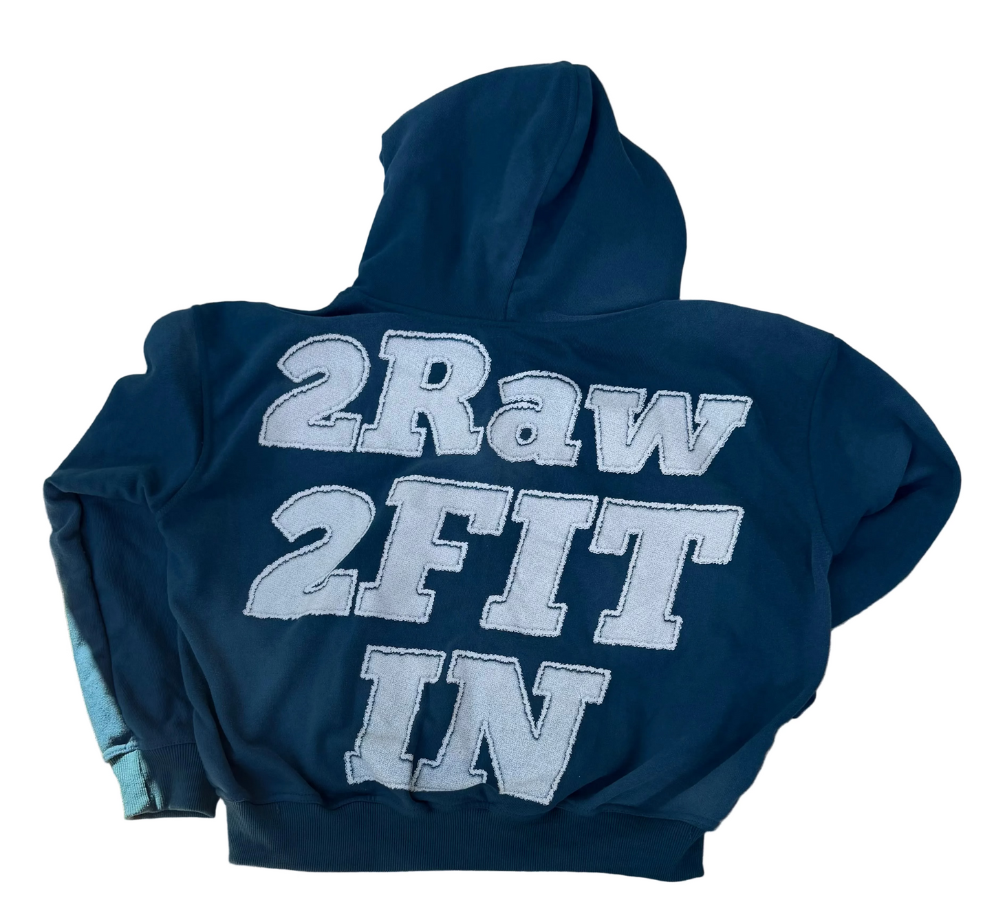 Blue 2Raw 2Fit in zip up hoodie