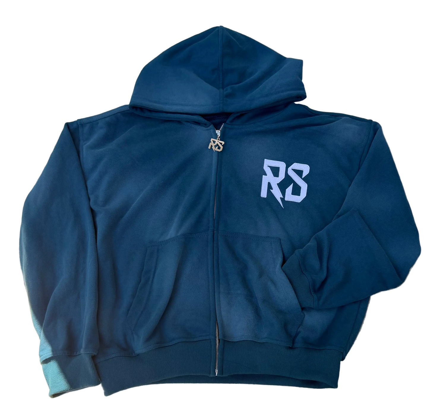Blue 2Raw 2Fit in zip up hoodie